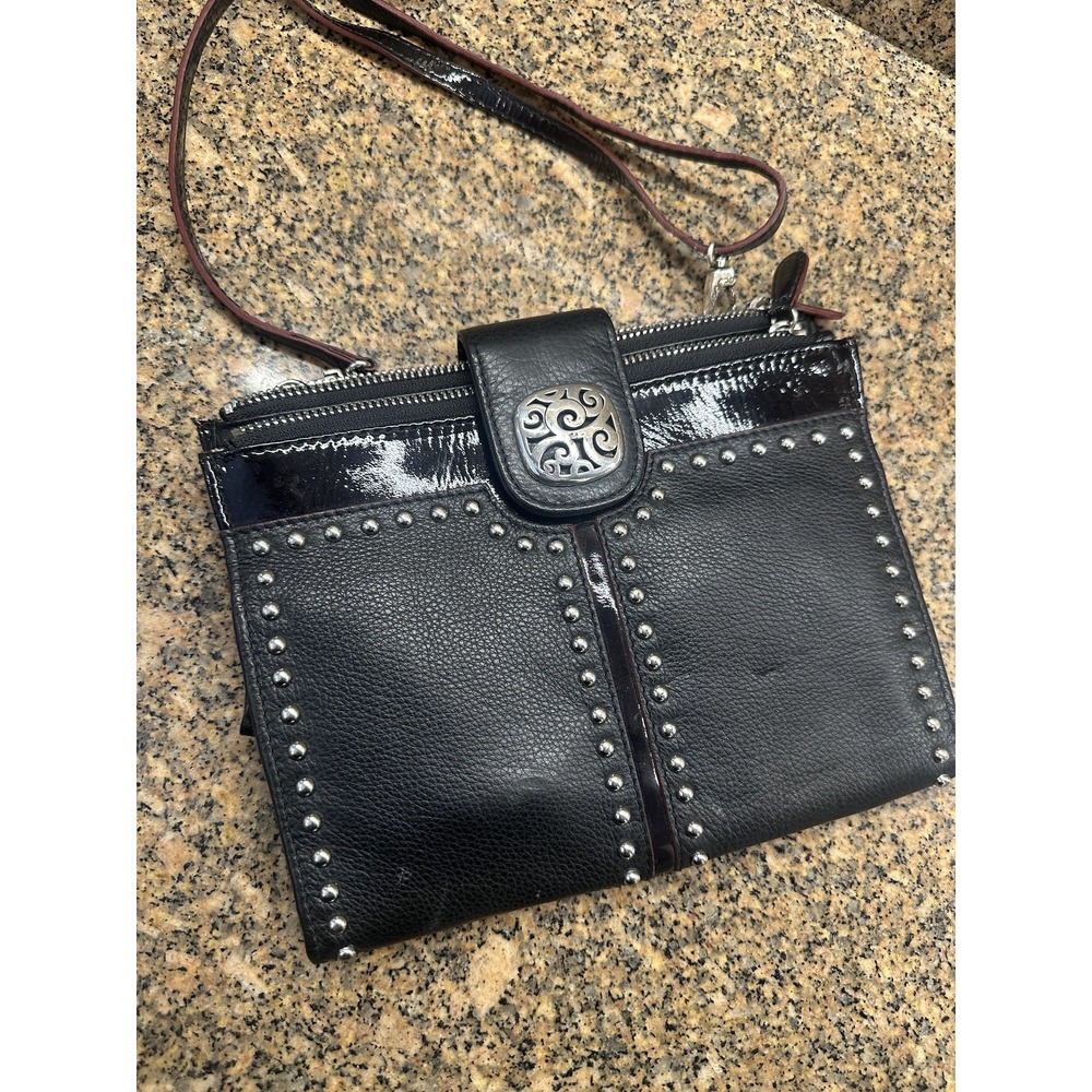 Brighton JAGGER Pretty Tough Leather Organizer Purse Black‎ Crossbody $475 MSRP